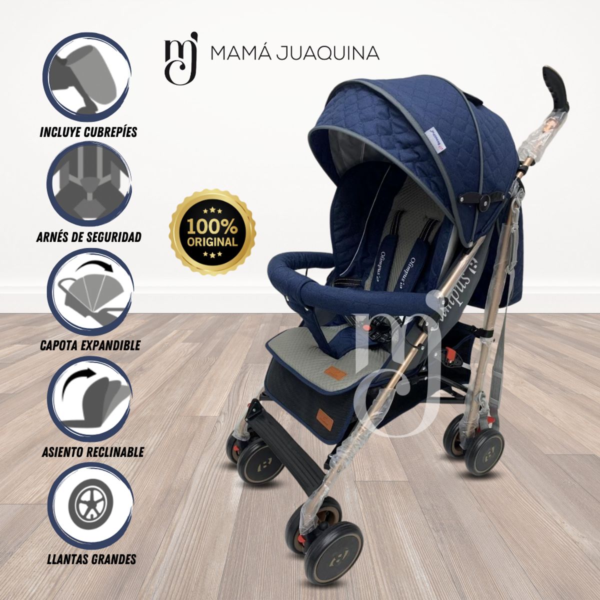 Baby - Coche Bastón de Lujo «OLYMPUS» con Mango Giratorio Blue