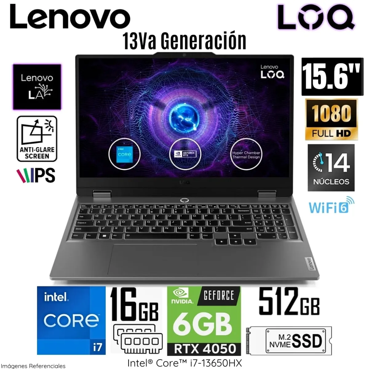 LENOVO - Laptop Lenovo LOQ 15IRX9 Intel Core i7-13650HX 16GB RAM 512GB SSD 15.6"  FHD RTX4050-6GB - 83DV00FKLM