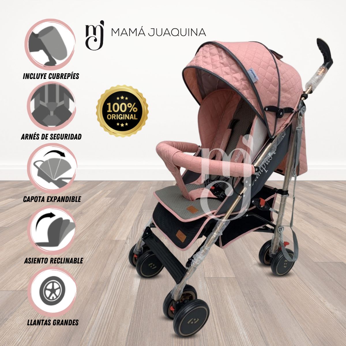 BABY - Coche Bastón de Lujo «OLYMPUS» con Mango Giratorio Pink