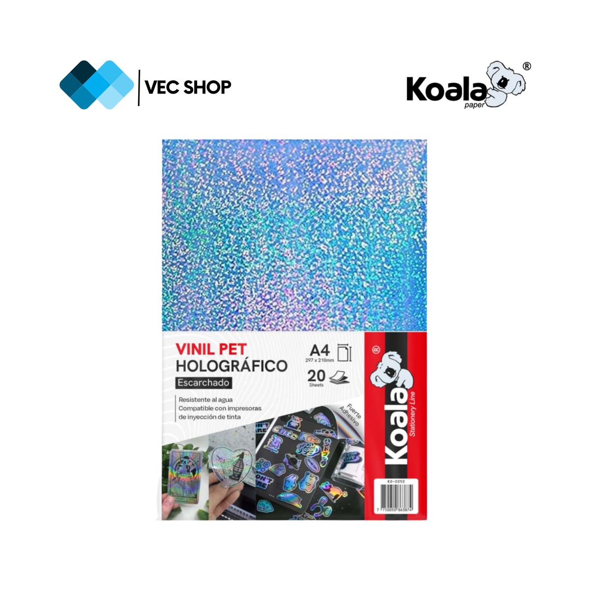 KOALA - Vinil PET Holográfico Escarchado A4 20 Hojas