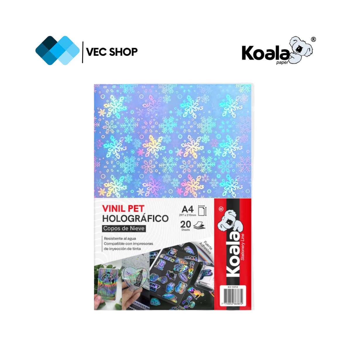 KOALA - Vinil PET Holográfico Copos De Nieve A4 20 Hojas