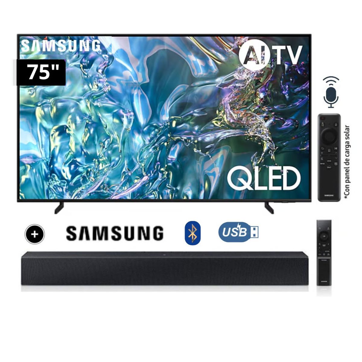 SAMSUNG - Televisor Samsung Smart TV 75 QLED 4K QN75Q60D + Soundbar HW-C400