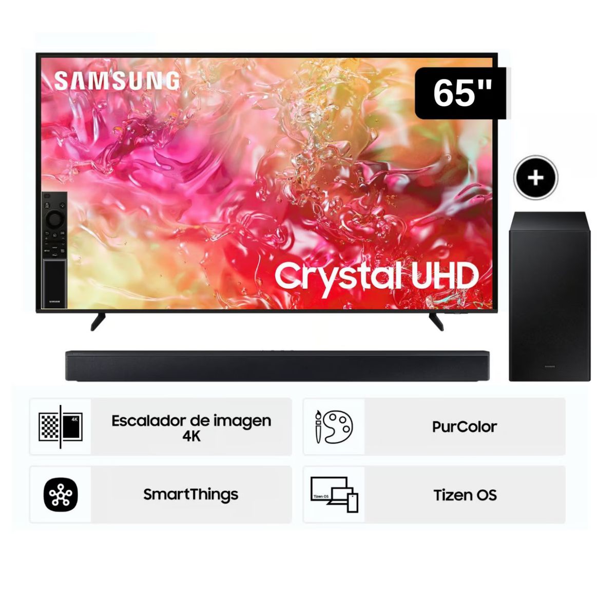 SAMSUNG - Televisor Samsung LED 65 Crystal UHD 4K 65DU7000 Tizen OS Smart TV + Soundbar HW - B450