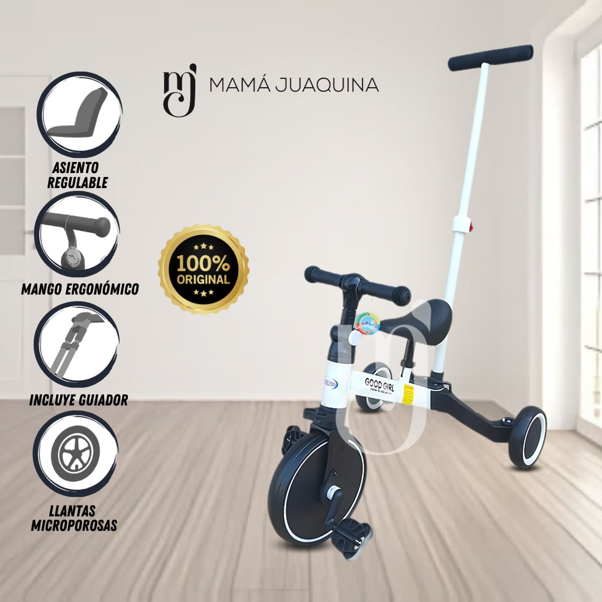 BABY - Triciclo Chavito Guiador «GG ROAD» Doble Función Black