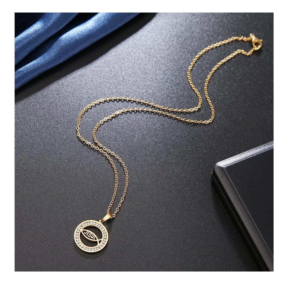 GENERICO - Collar cristiano Jesús pez dorado circular