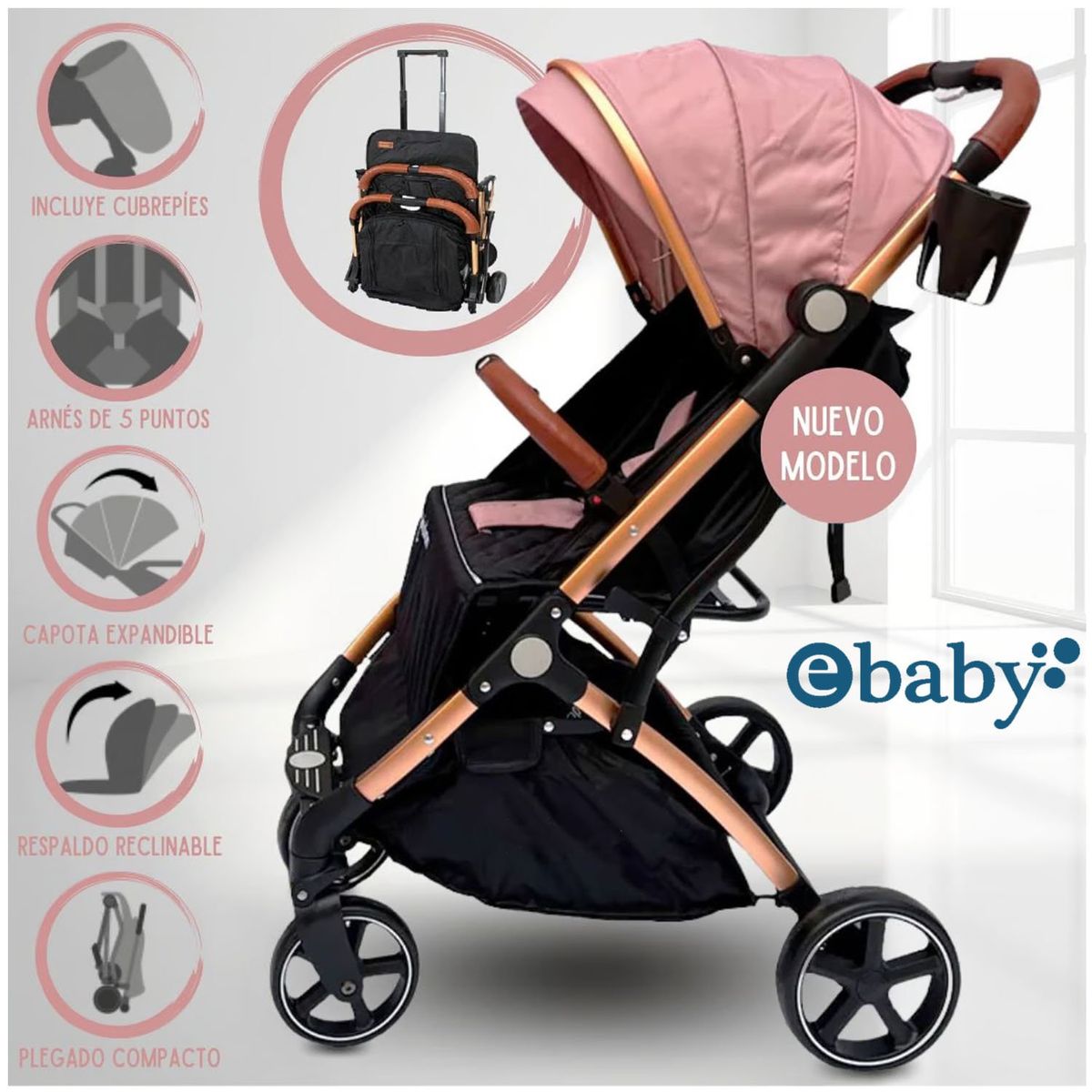 EBABY - Coche De Paseo Maleta «SUNNY GOLD» Pink