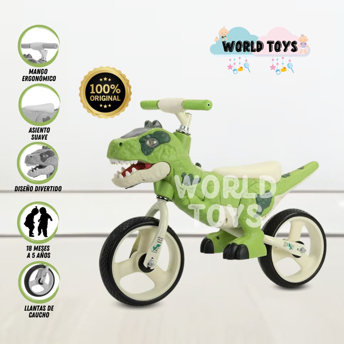 VELOX - Bicicleta de Equilibrio «DINOROAD» Con Casco Green