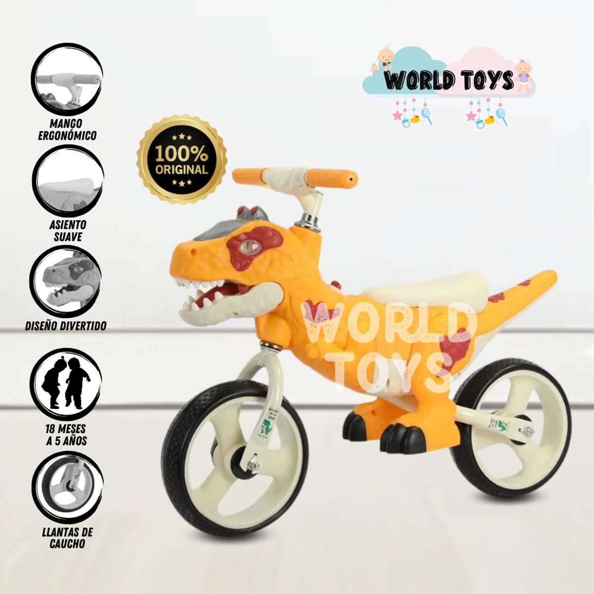 VELOX - Bicicleta de Equilibrio «DINOROAD» Con Casco Orange