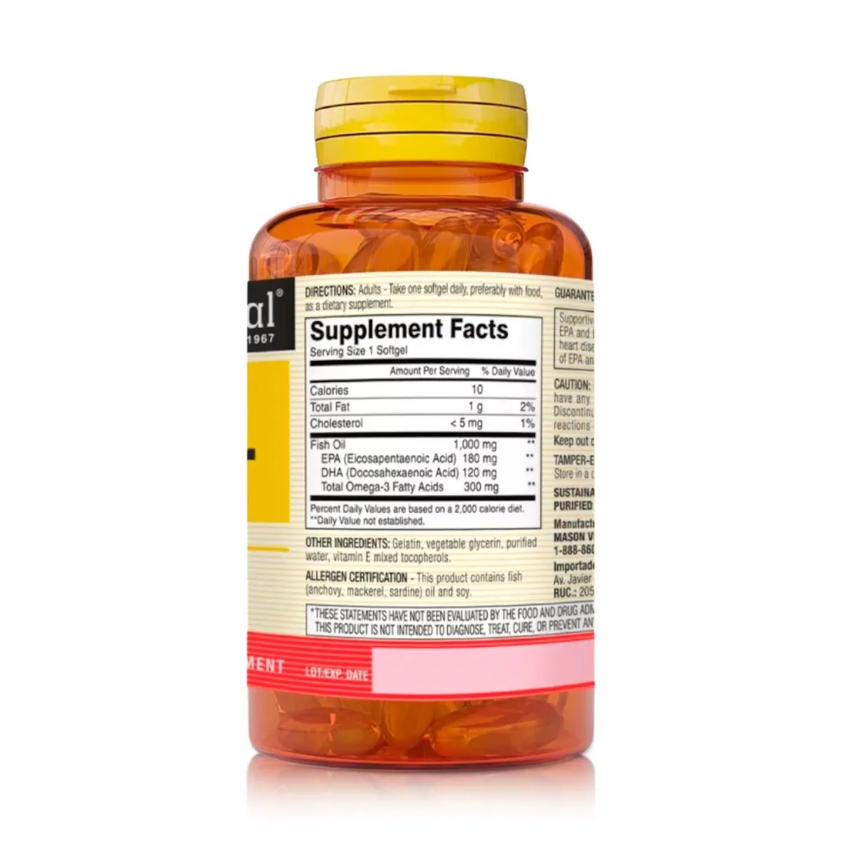 MASON NATURAL - Omega 3 - Salud Cardiovascular y Cognitiva 1000mg (60 Cápsulas) - Mason Natural