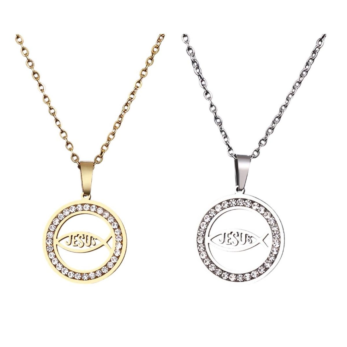 GENERICO - Set x 2 collares cristianos Jesús pez  para pareja o mejores amigos