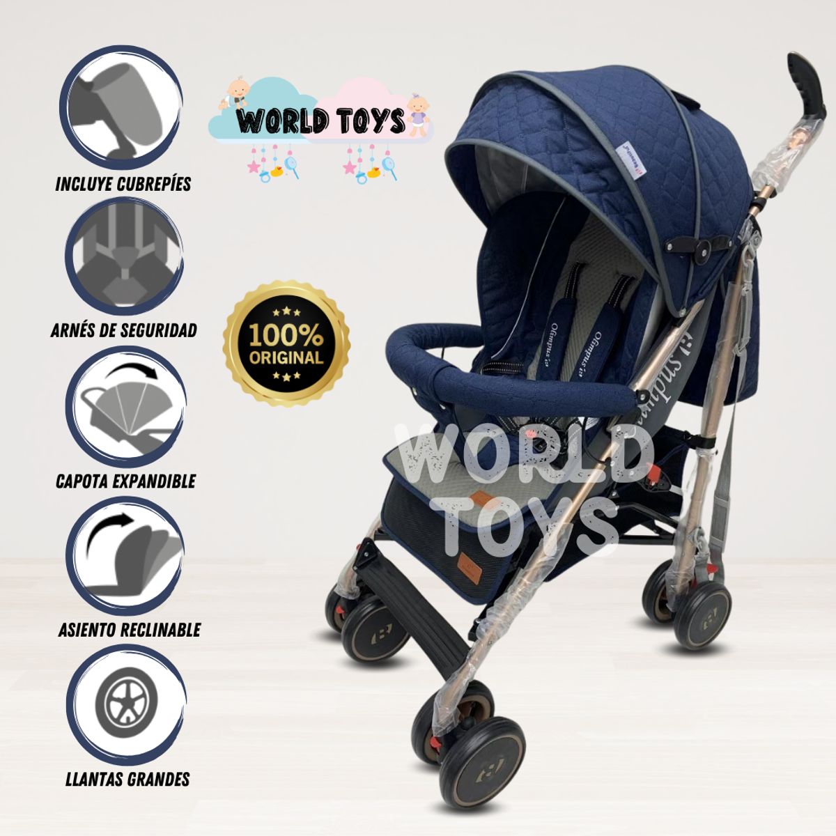 BABY - Coche Bastón de Lujo «OLYMPUS» con Mango Giratorio Blue