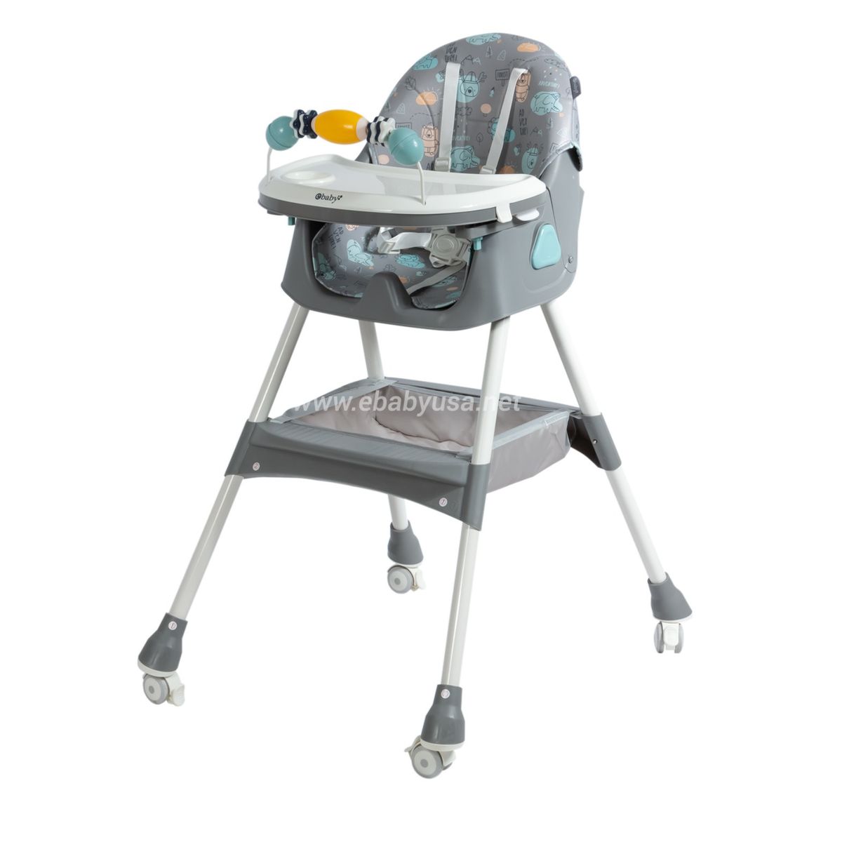 EBABY - SILLA DE COMER PLEGABLE CON RUEDAS LULU GRIS