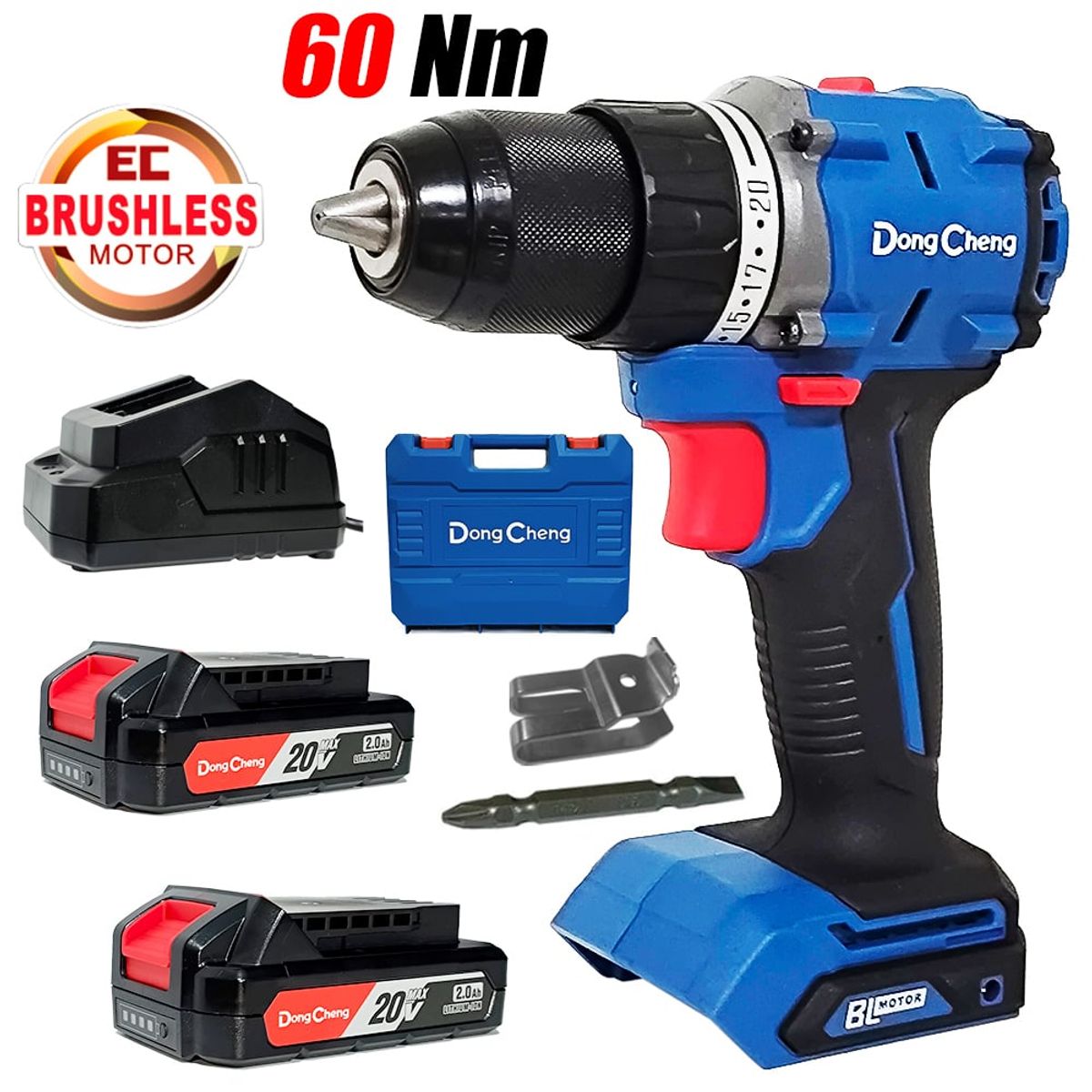 DONGCHENG - Taladro Atornillador Percutor Inalambrico ½ Dongcheng DCJZ2060iAM 20V 60Nm 2Bat x 2Ah Brushless