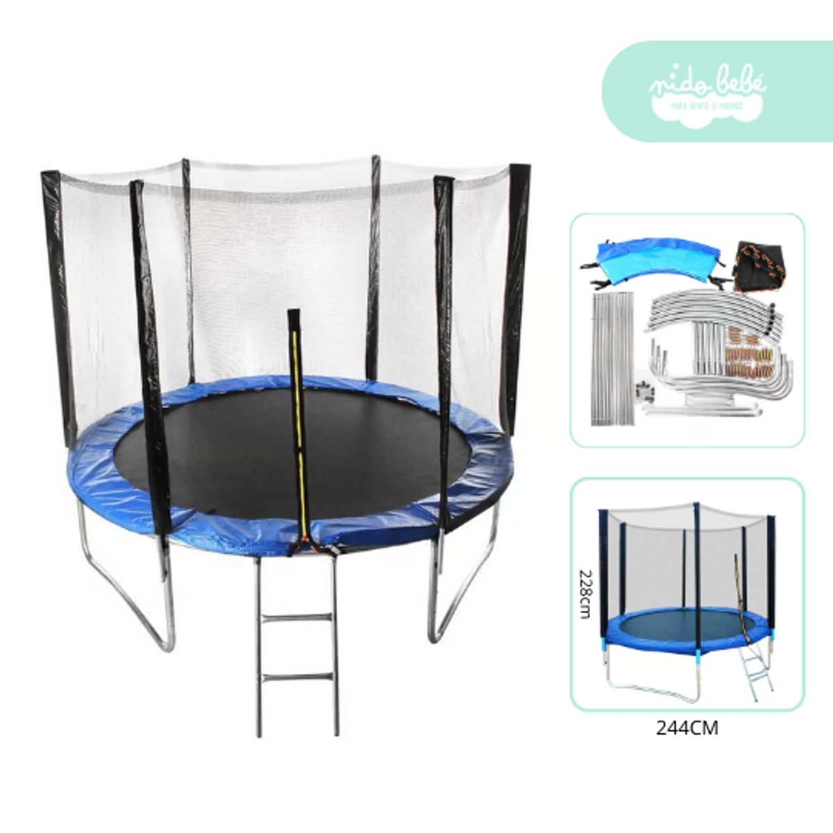 GENERICO - CAMA ELASTICA PARA NIÑOS DE 244CM CON ESCALERA