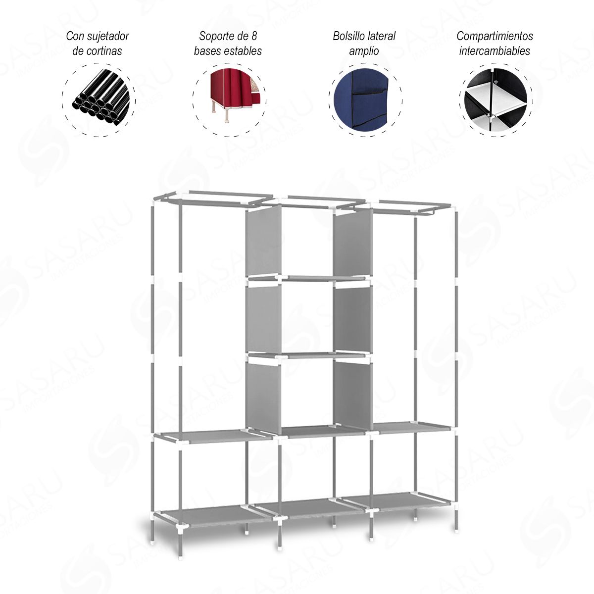 GENERICO - Armario Portátil 3 Cuerpos de Tela Plegable Marrón