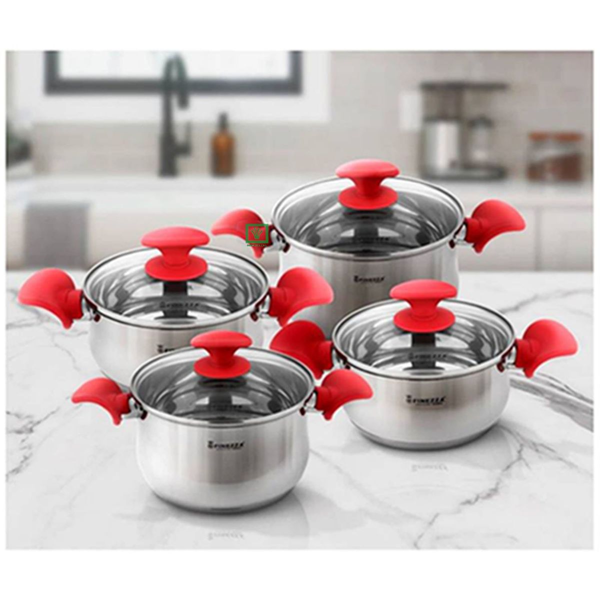 FINEZZA - Juego de Ollas Alessia 8 Piezas Acero Inoxidable FZ-1012CB