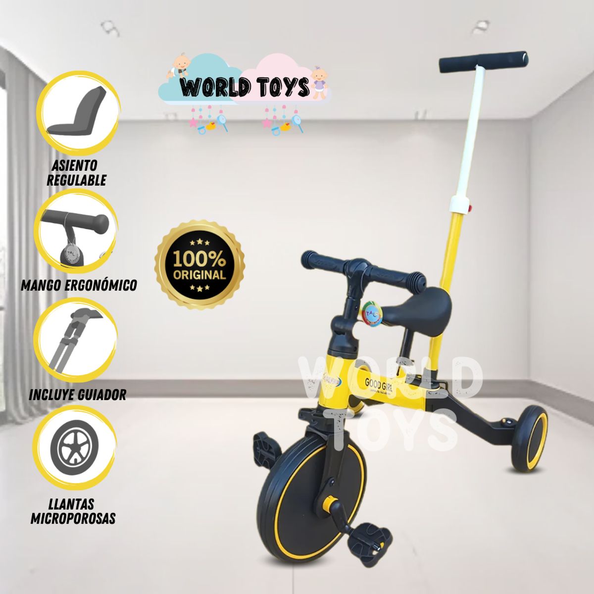Baby - Triciclo Chavito Guiador «GG ROAD» Doble Función Yellow