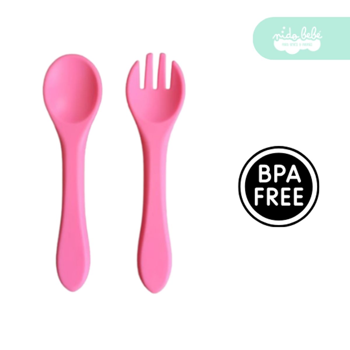 GENERICO - set de cubiertos de silicona para bebe rosa