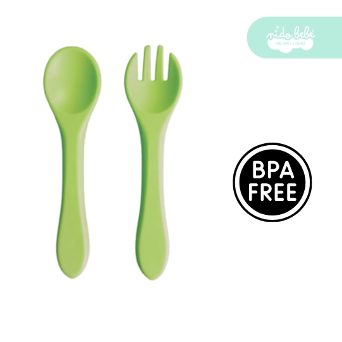 GENERICO - set de cubiertos de silicona para bebe verde claro