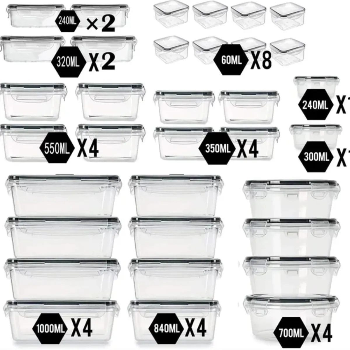 GENERICO - TAPPERS DE PLÁSTICO X 34 UNIDADES PARA MICROONDAS Y CONGELADOR