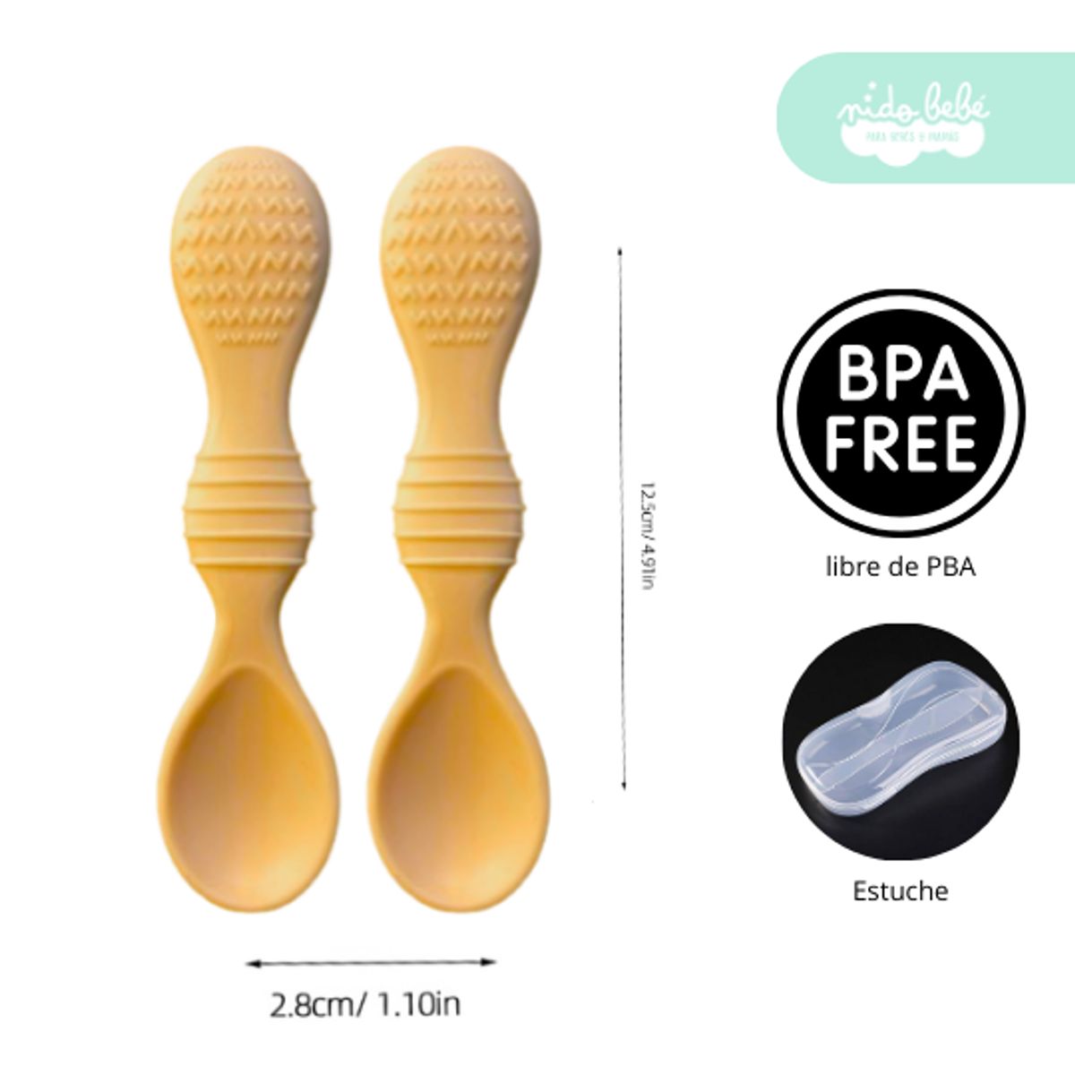 GENERICO - set de cubiertos de silicona con textura para bebe naranja