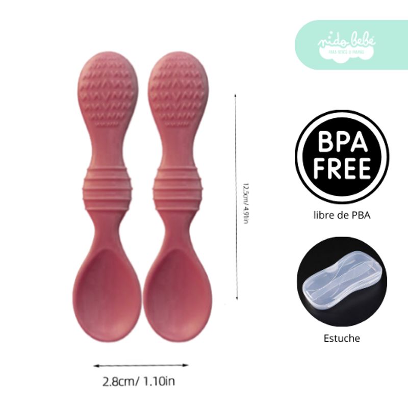 GENERICO - set de cubiertos de silicona con textura para bebe guinda