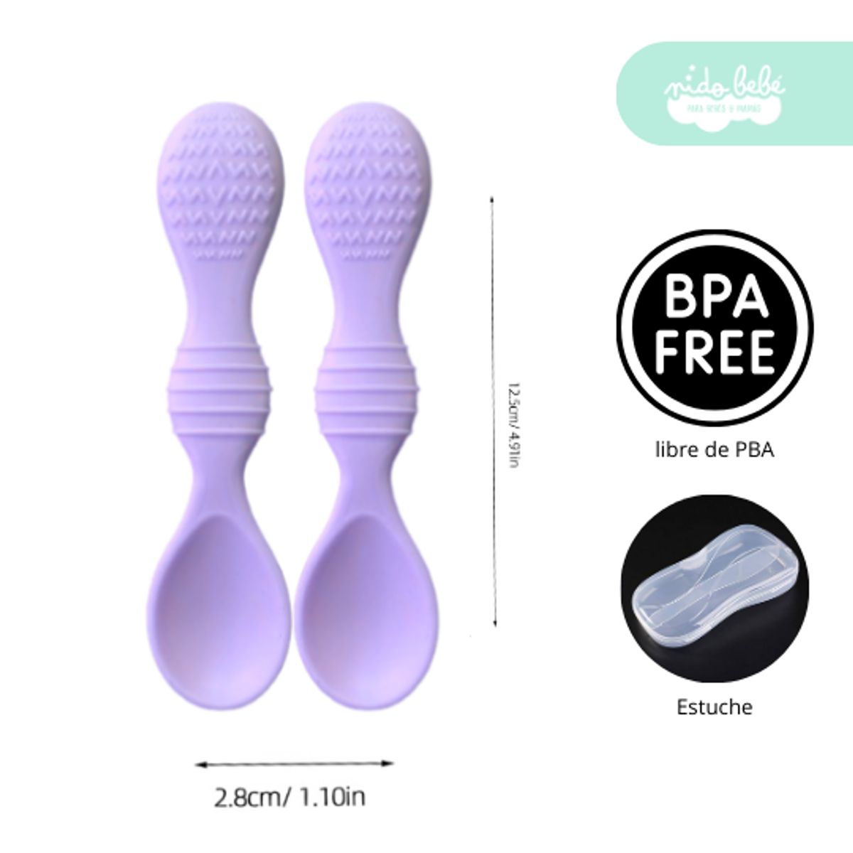 GENERICO - set de cubiertos de silicona con textura para bebe lila