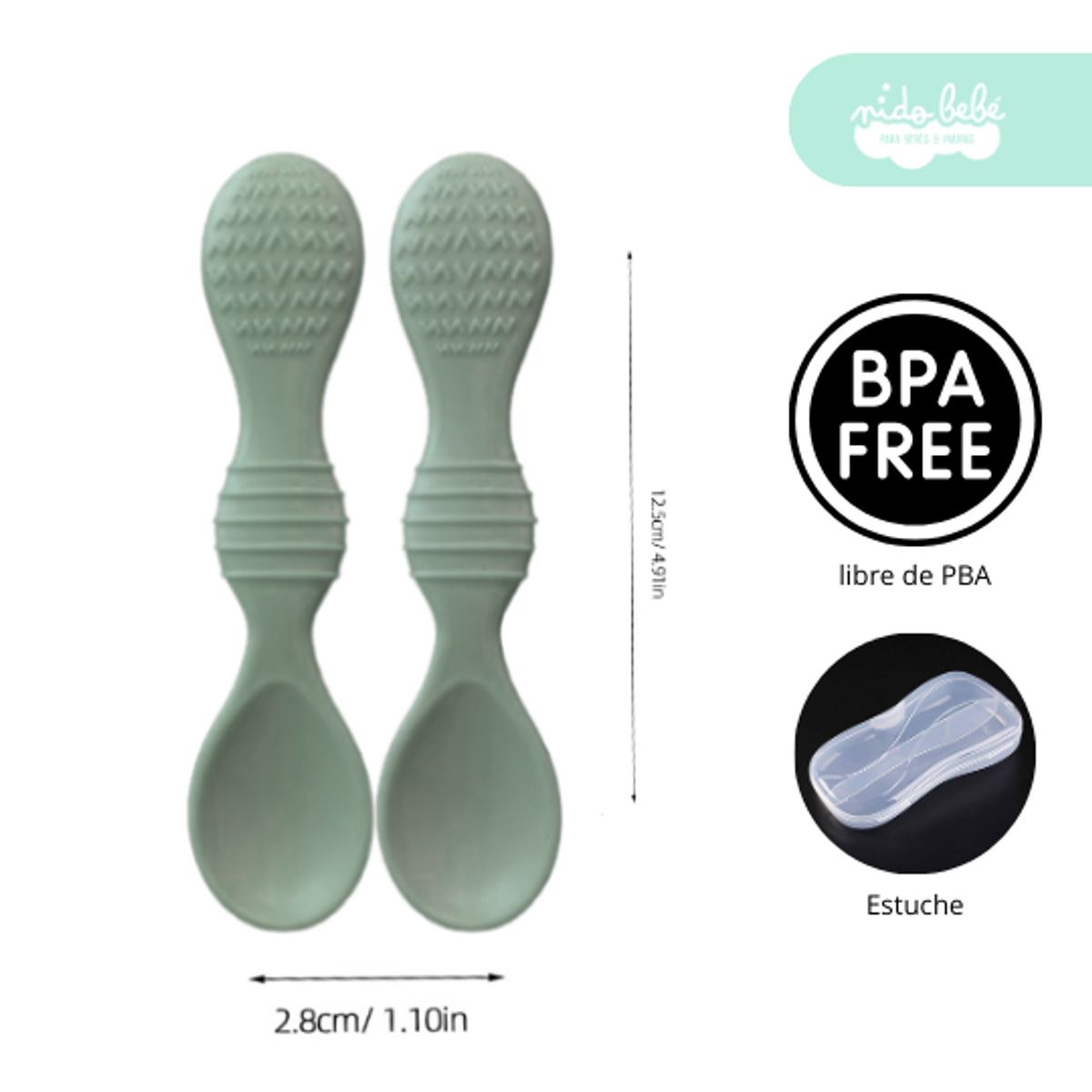 GENERICO - set de cubiertos de silicona con textura para bebe verde