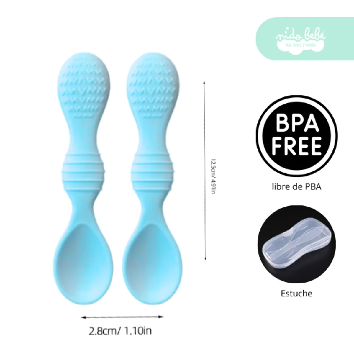 GENERICO - set de cubiertos de silicona con textura para bebe blue