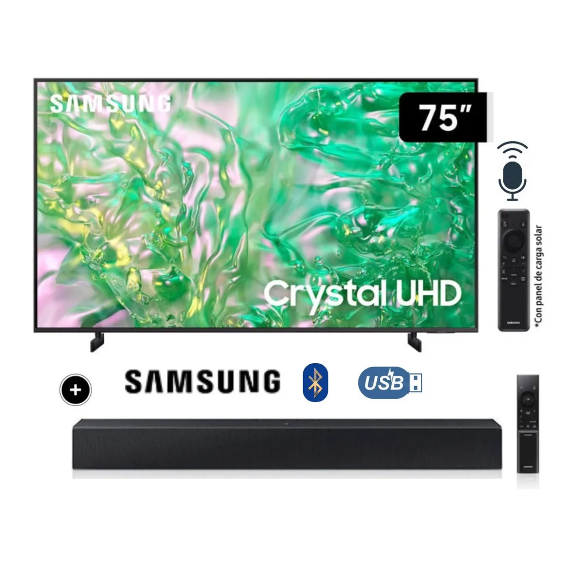 SAMSUNG - Televisor Samsung LED Smart TV 75 Crystal UHD 4K- UN75DU8000GXPE + Soundbar HW C400