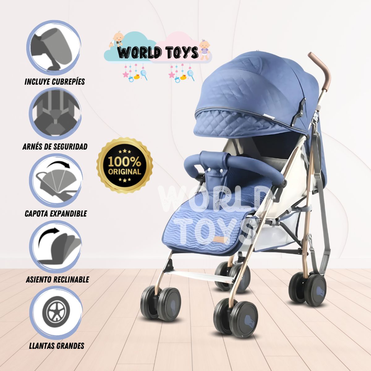 BABY - Coche Bastón de Lujo «BEAUTI PLUS» Blue