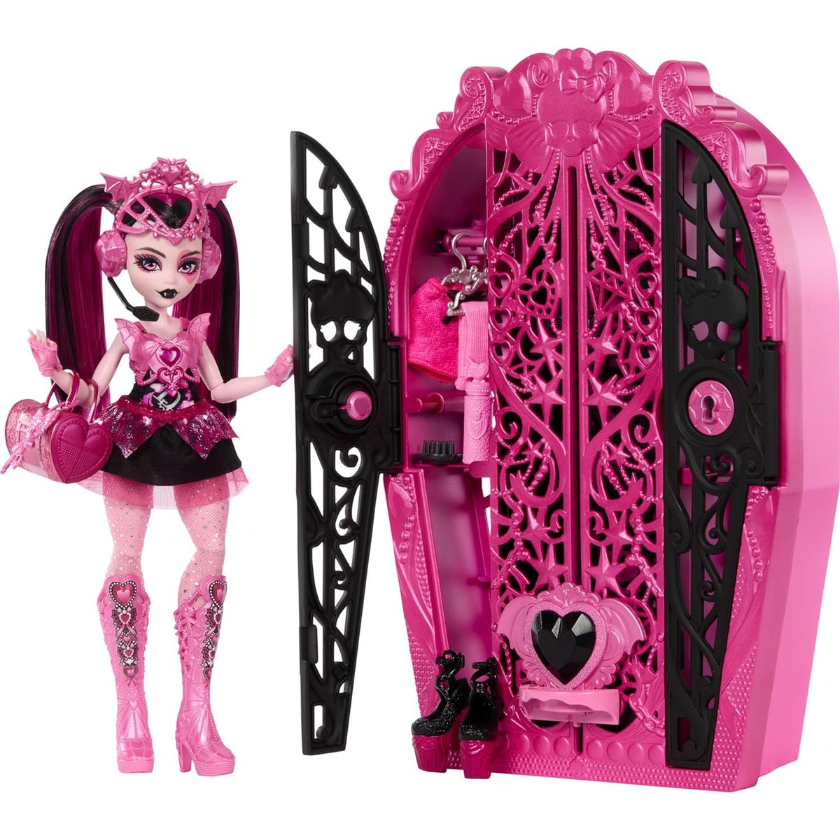 MONSTER HIGH - Muñeca Monster High Draculaura con Armario de Disfraces y más de 19 Sorpresas