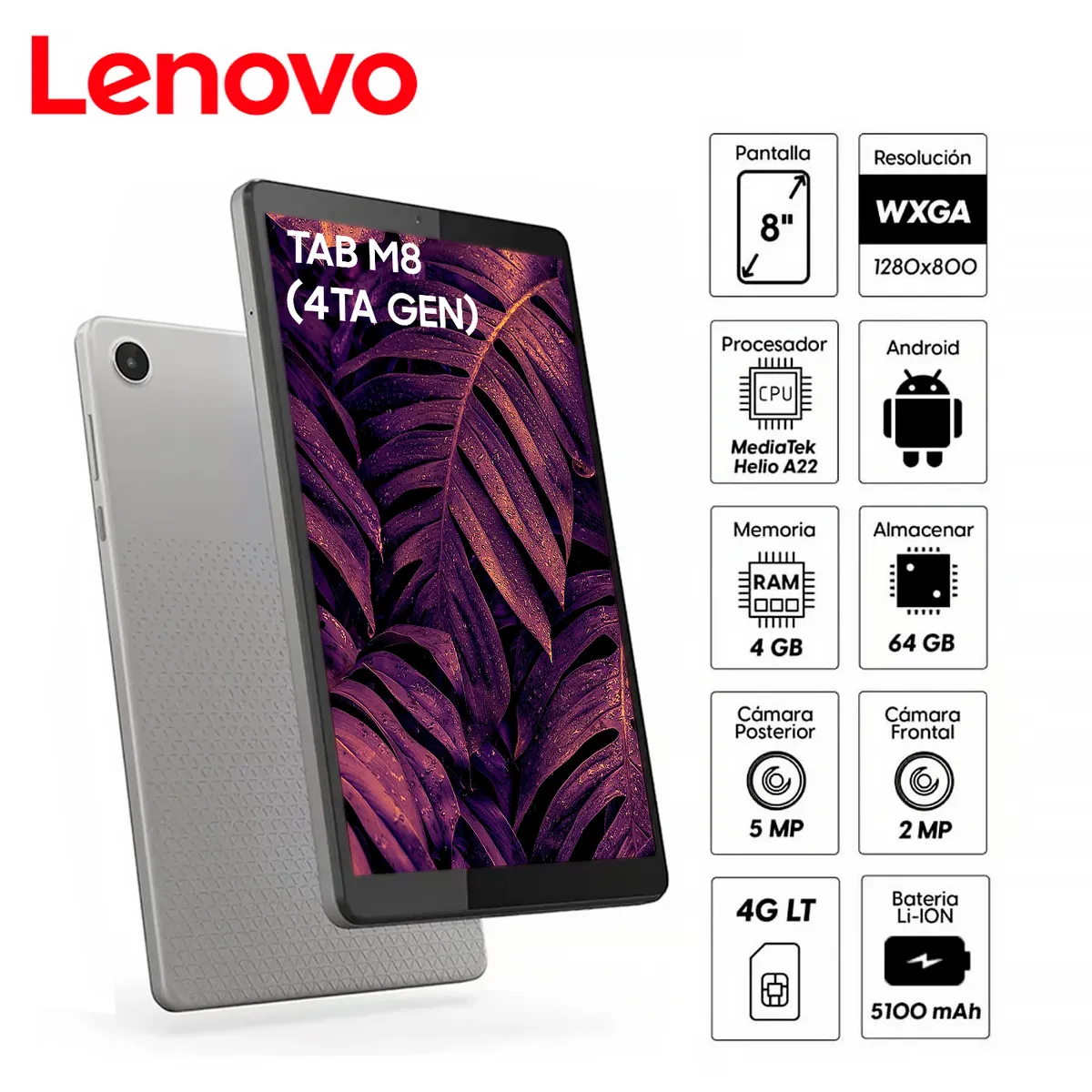 LENOVO - Tablet Lenovo Tab M8 4ta Gen 4GB RAM  64GB TB300XU + Folio Case