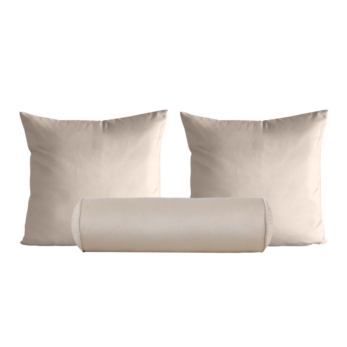 GENERICO - Set de 2 cojines 50 x 50 cm + 1 cojín cilíndrico - Greige