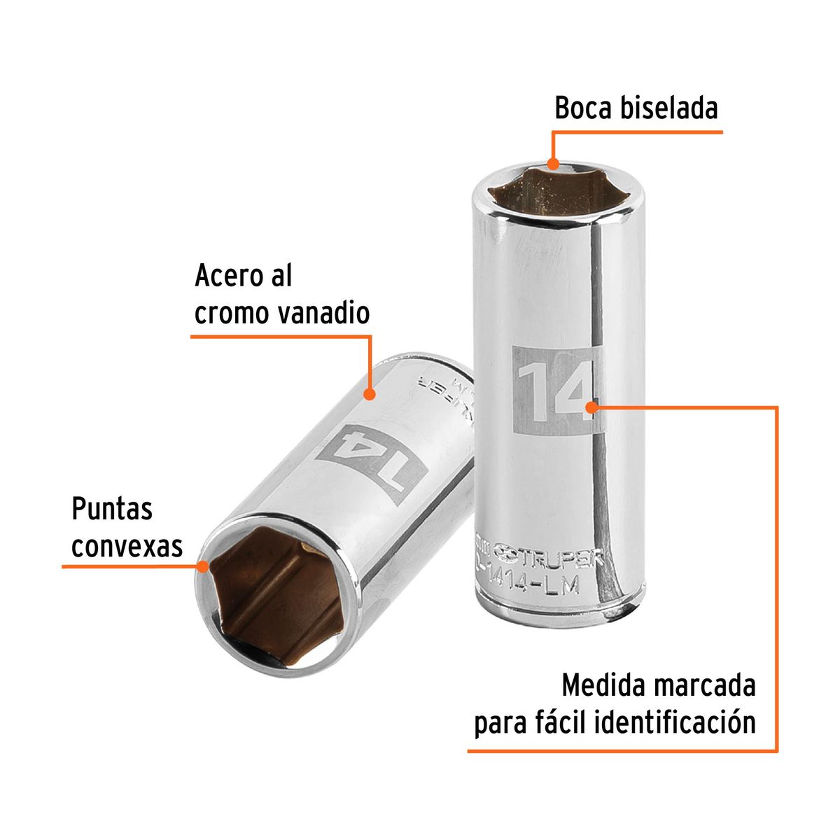 TRUPER - Dado 14mm Hexagonal Tubular Encastre de 1/4" 13208 Truper