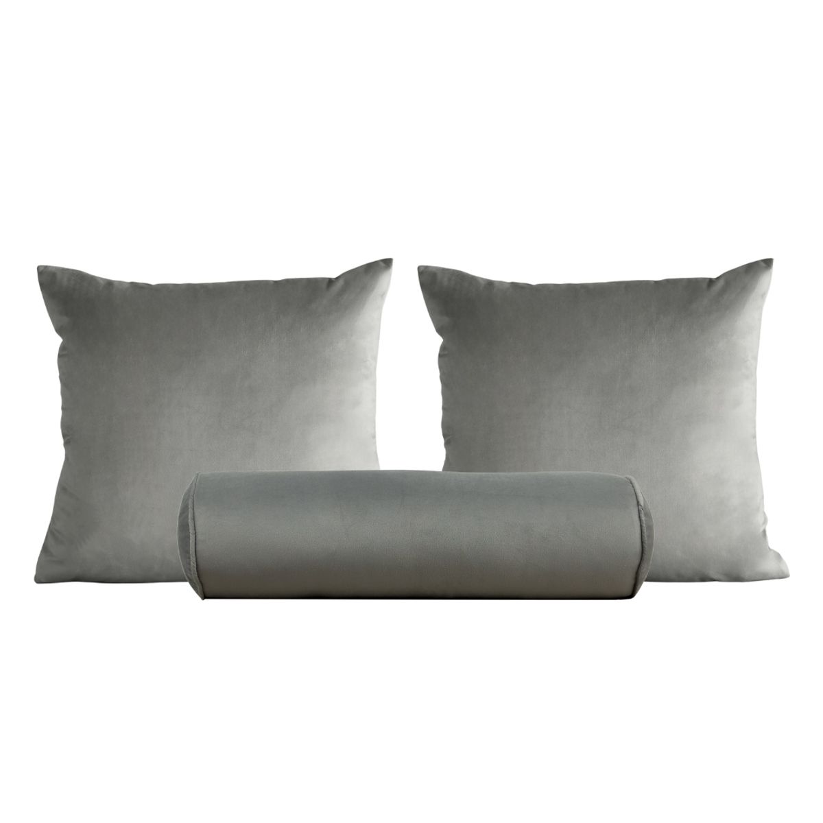 GENERICO - Set de 2 cojines 50 x 50 cm + 1 cojín cilíndrico - Gris