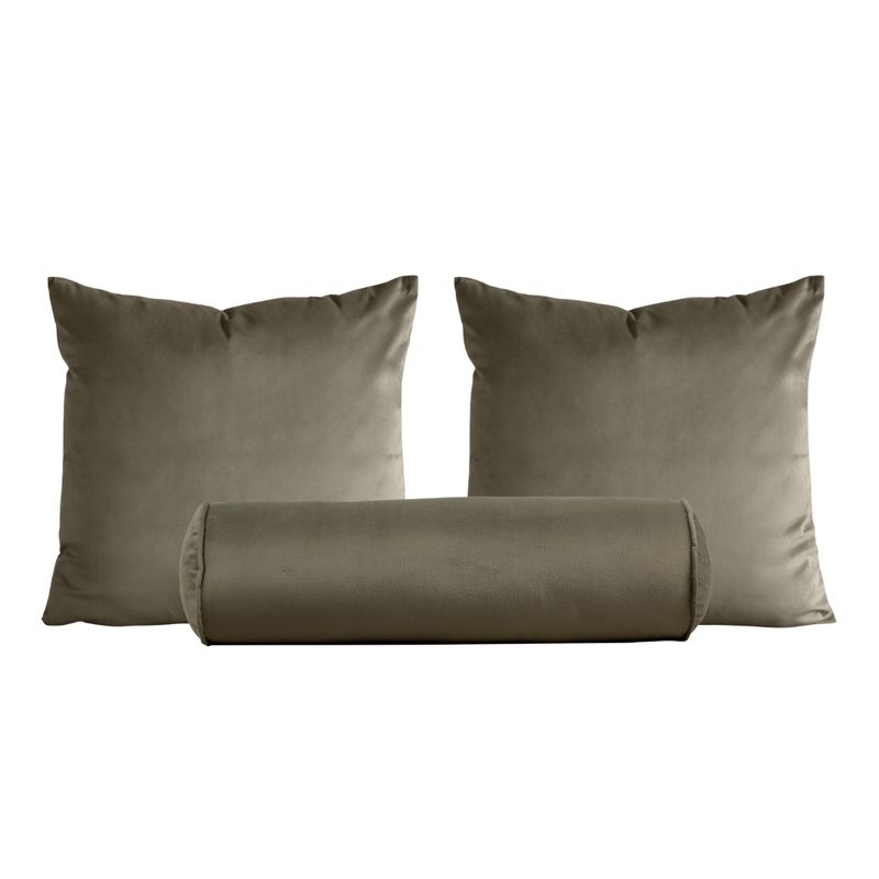 GENERICO - Set de 2 cojines 50 x 50 cm + 1 cojín cilíndrico - Taupe