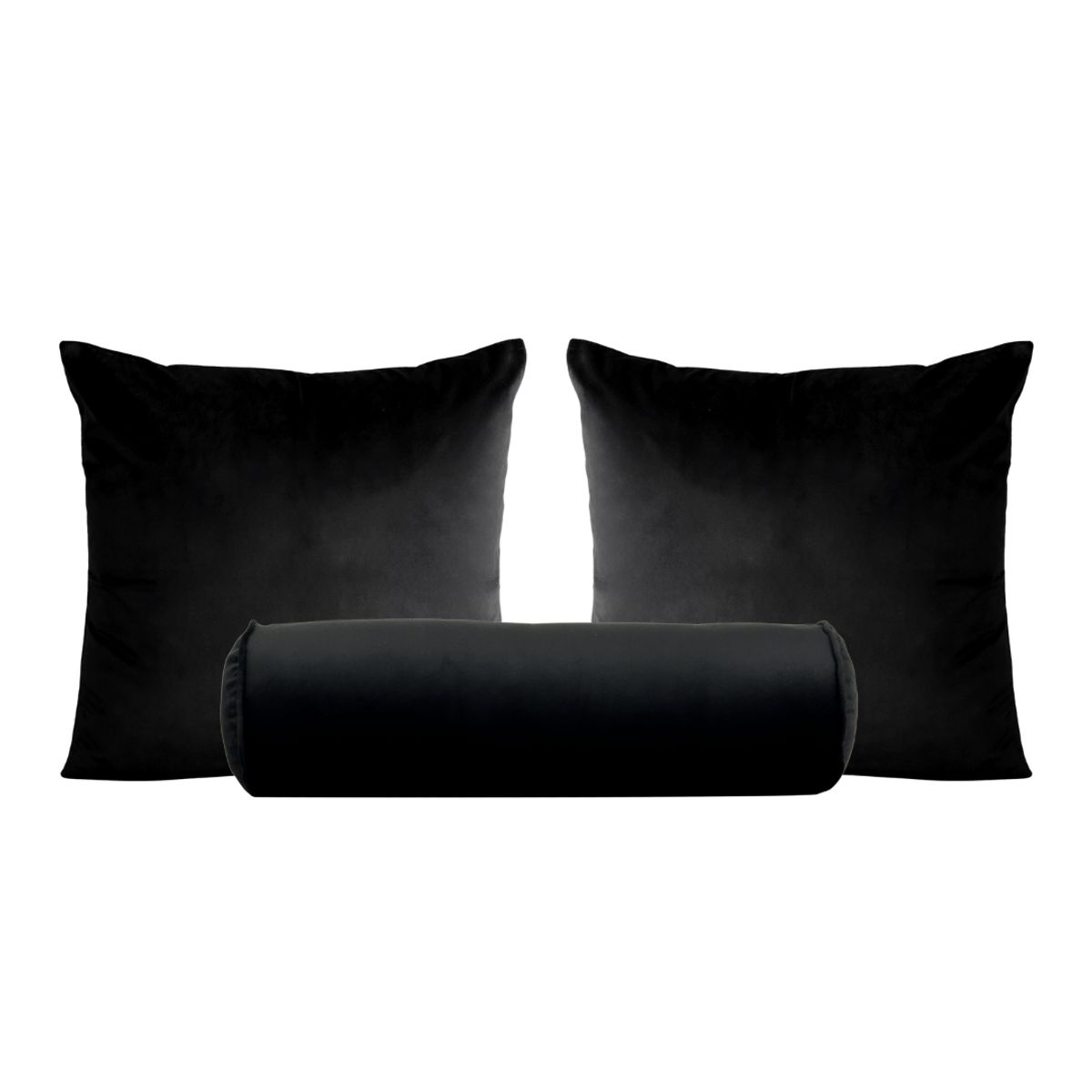 GENERICO - Set de 2 cojines 50 x 50 cm + 1 cojín cilíndrico - Negro