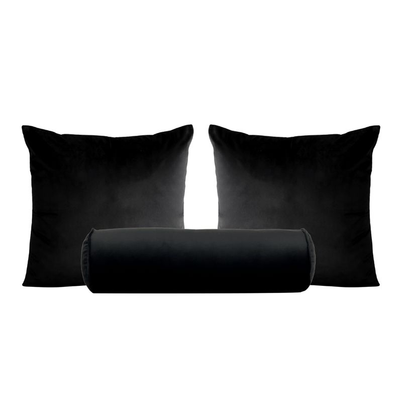 GENERICO - Set de 2 cojines 50 x 50 cm + 1 cojín cilíndrico - Negro