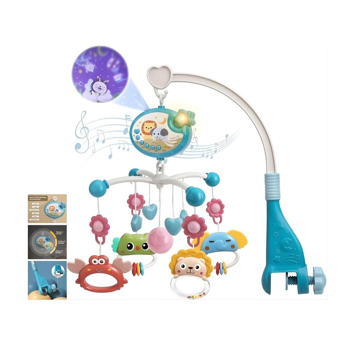 GENERICO - Móvil Musical Proyector Azul para Bebé con Control Integrado