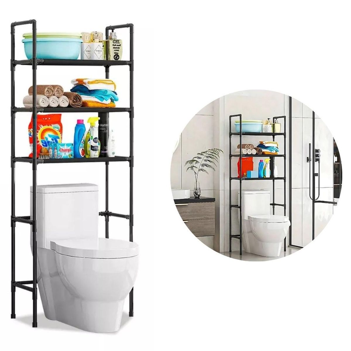 GENERICO - Estante Organizador para Lavadora Baño 3 Niveles 155x47x25cm Negro