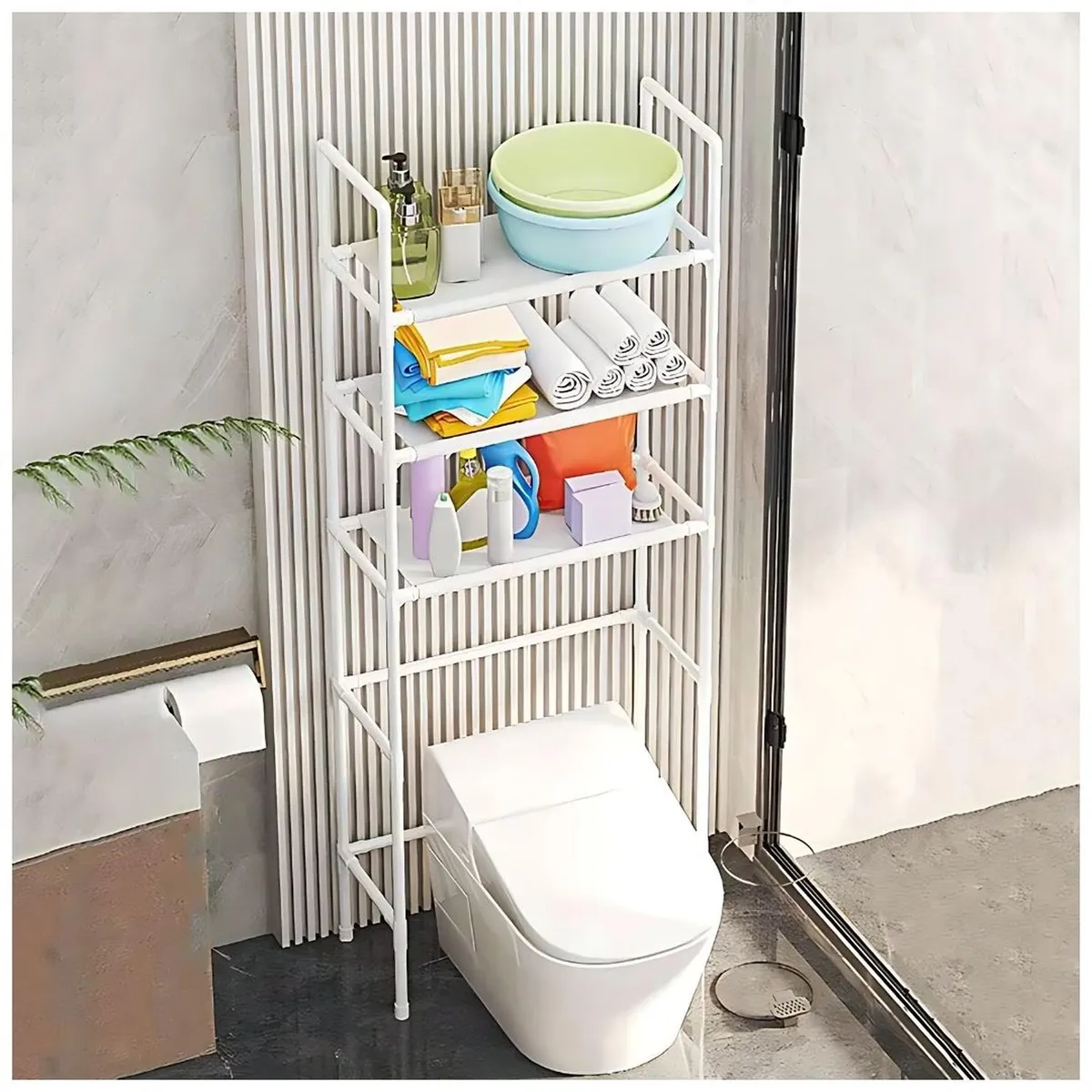 GENERICO - Estante Organizador para Lavadora Baño de 3 Niveles 155x47x25cm Blanco