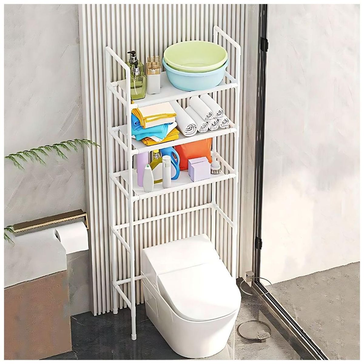 GENERICO - Estante Organizador para Lavadora Baño de 3 Niveles 155x47x25cm Blanco