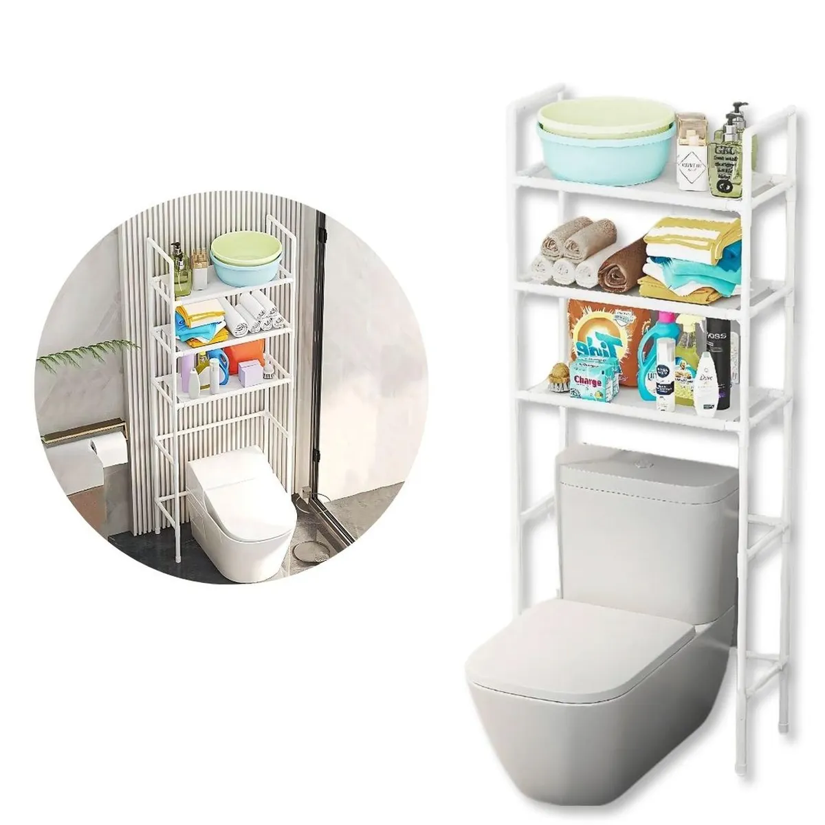 GENERICO - Estante Organizador para Lavadora Baño de 3 Niveles 155x47x25cm Blanco