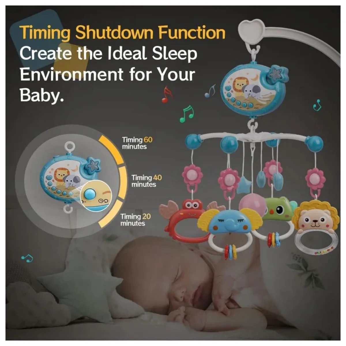 GENERICO - Móvil Musical Proyector con Temporizador Automático para Bebé Niño