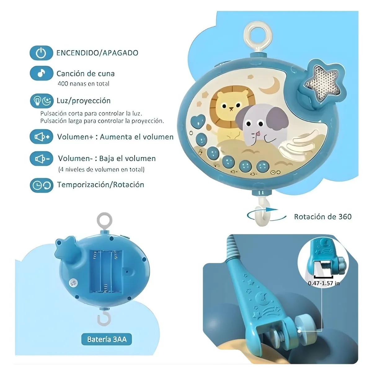 GENERICO - Móvil Musical Proyector con Temporizador Automático para Bebé Niño