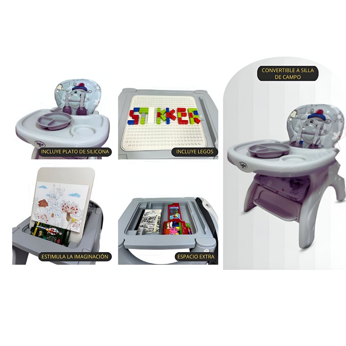 STOKKER BABY - Silla de Comer para Bebe Donna con Plato y Lego Plomo