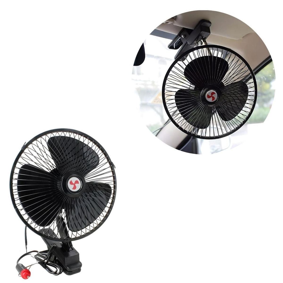 GENERICO - Ventilador Portátil Multifunción de 3 Aspas con Pinza Para Auto 12V-24V - Negro - M