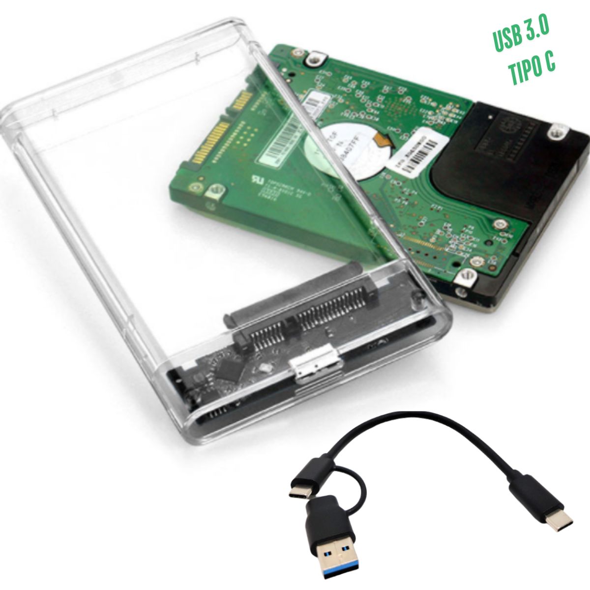 GENERICO - Case Externo Disco Duro Sata Ssd Hdd 2.5 Pulgadas Tipo C y Usb 3.0