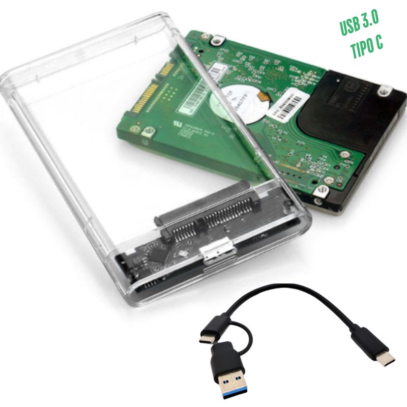 GENERICO - Case Externo Disco Duro Sata Ssd Hdd 2.5 Pulgadas Tipo C y Usb 3.0